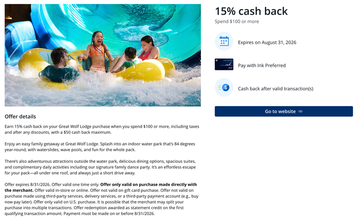 Chase Offer Great Wolf Lodge June 2026