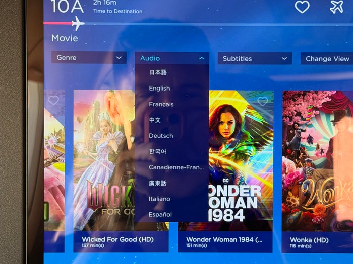 China Airlines Airbus A321neo business class IFE languages