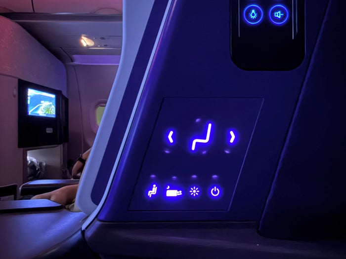 China Airlines Airbus A321neo business class seat controls lit up China Airlines Airbus A321neo business class seat controls lit up