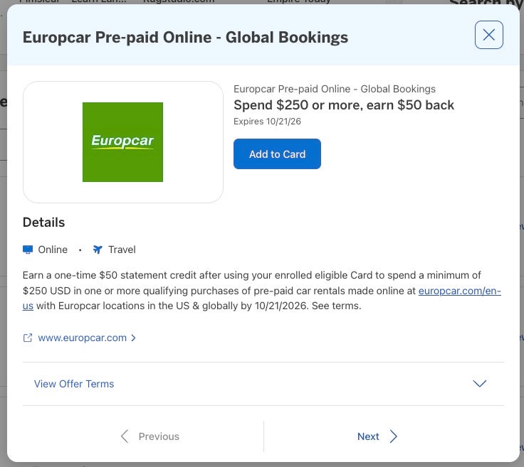 Europcar Amex offer