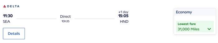 Flying Blue Delta flight to Japan economy
