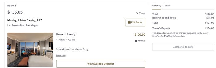 Fontainebleau room price Sep 2025 Fontainebleau rates