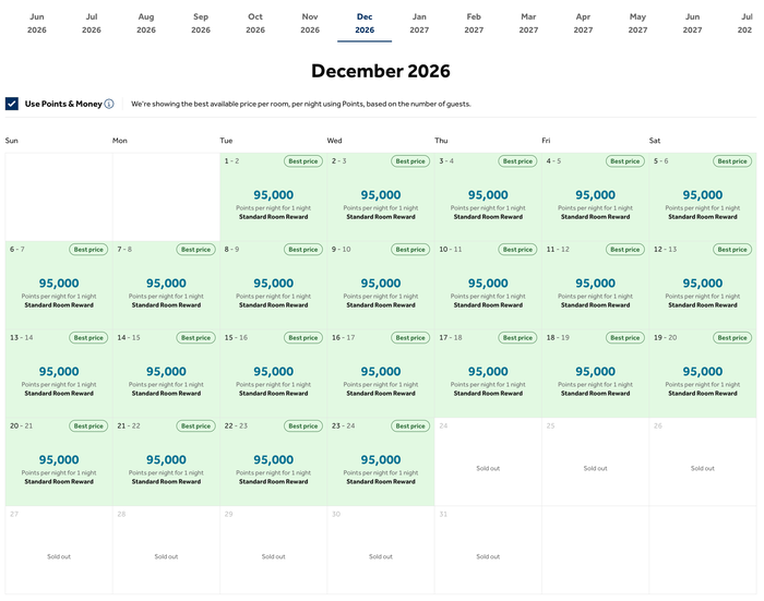 Hilton Curio Kauai points calendar