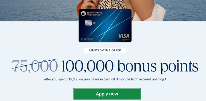 Screenshot 2026 06 17 at 10.46.29 AM Chase Sapphire Preferred card application page showing 100,000-point bonus