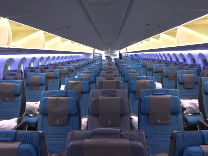 Singapore Airlines economy cabin from front