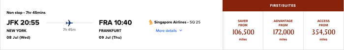 Singapore first class JFK FRA Singapore first class JFK FRA