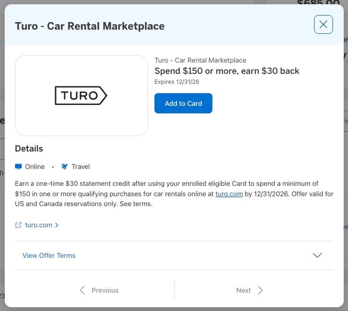 Turo Amex Offer
