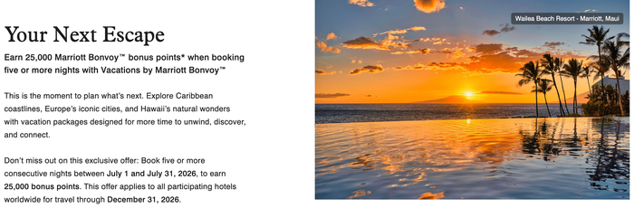 Vacations by Marriott 25k offer July 2026