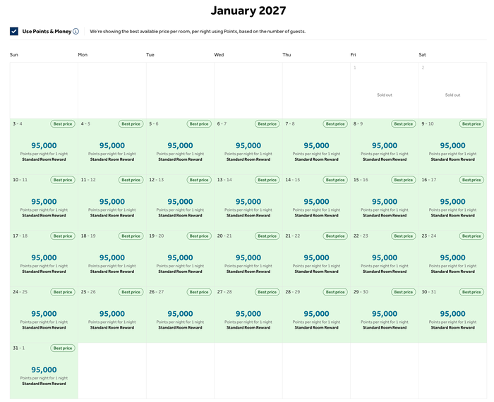 Waldorf Astoria points rates January 2027