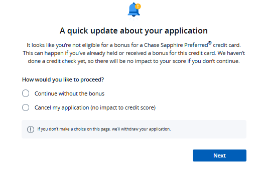 image Chase eligibility warning