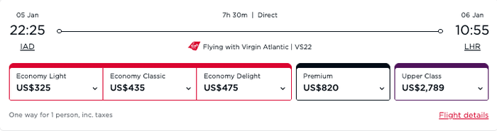 virgin cash pricing