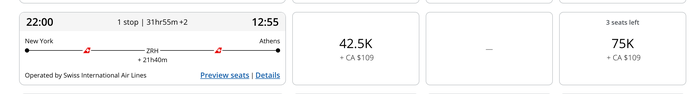 Aeroplan SWISS EWR ZRH ATH