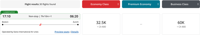 Aeroplan SWISS awards