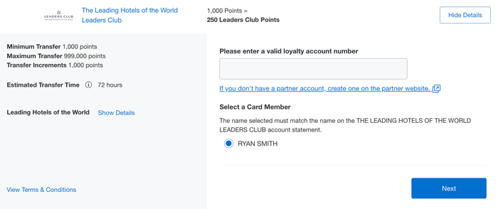 Amex Membership Rewards transfer LHW