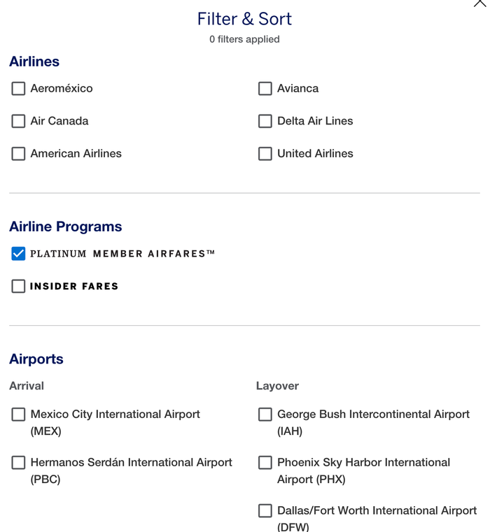 AmexTravel Platinum Member Airfares filter August 2026 AmexTravel Platinum Member Airfares filter August 2026