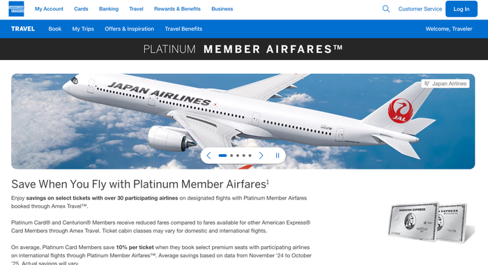IAP homepage AmexTravel Platinum Member Airfares login August 2026