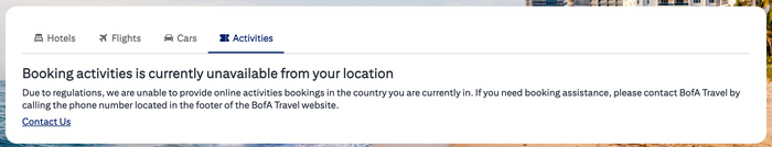 Bank of America Travel location restriction