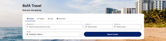 Bank of America Travel search