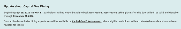 Capital One Dining shutdown message Capital One Dining shutdown message