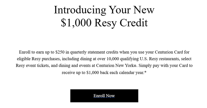 Centurion 1000 Resy credit Centurion 1000 Resy credit