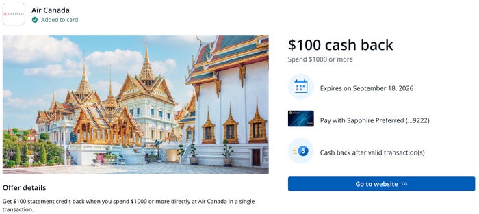 Chase air canada offer Chase air canada offer