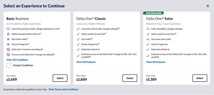 Delta Basic Business Fares
