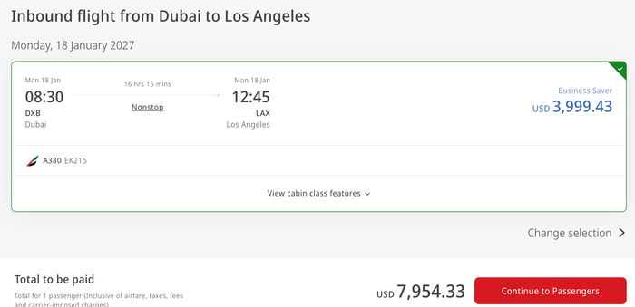 Emirates DXB LAX January 2027 Emirates DXB LAX January 2027