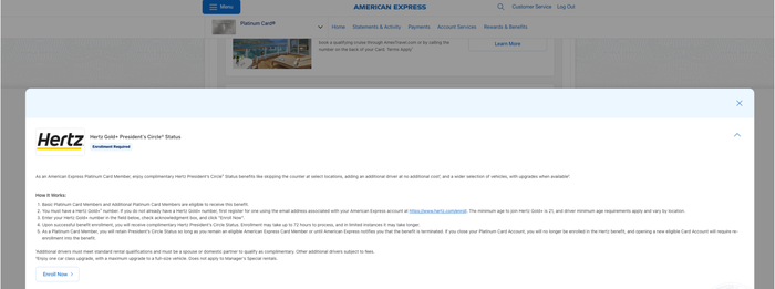 Enroll Hertz Presidents Circle Amex Platinum