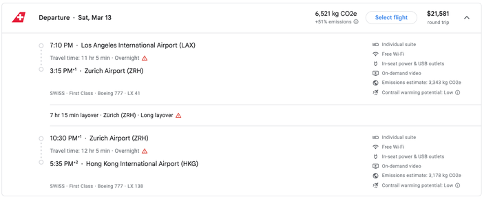 Screenshot 2024 01 17 at 6.30.30 PM Google Flights SWISS LAX HKG March 2027
