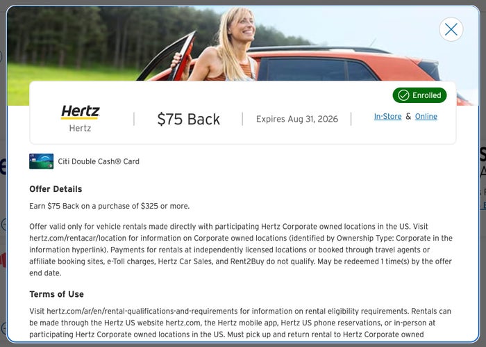 Hertz Citi Merchant Offer