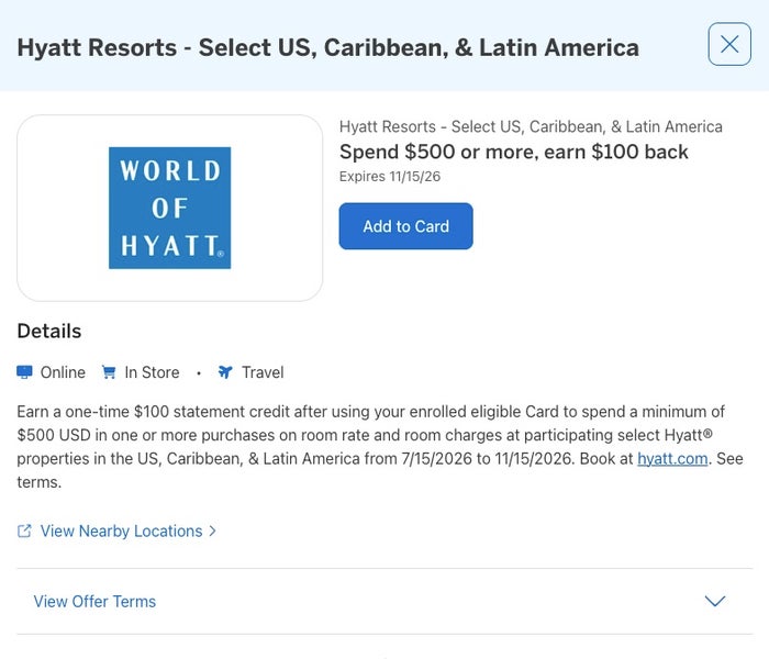 Hyatt Amex Offer