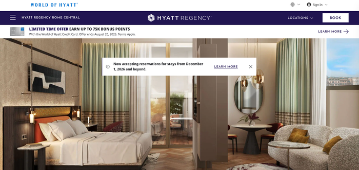 Hyatt Regency Rome Dec 1 opening date