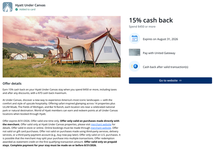 Hyatt Under Canvas Chase Offer Hyatt Under Canvas Chase Offer