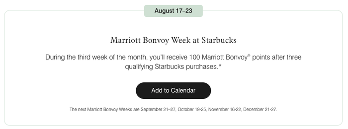 Marriott Starbucks week August 2026 Marriott Starbucks week August 2026