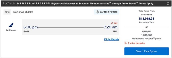 LH IAP Platinum Member Airfares EWR FRA January 2027