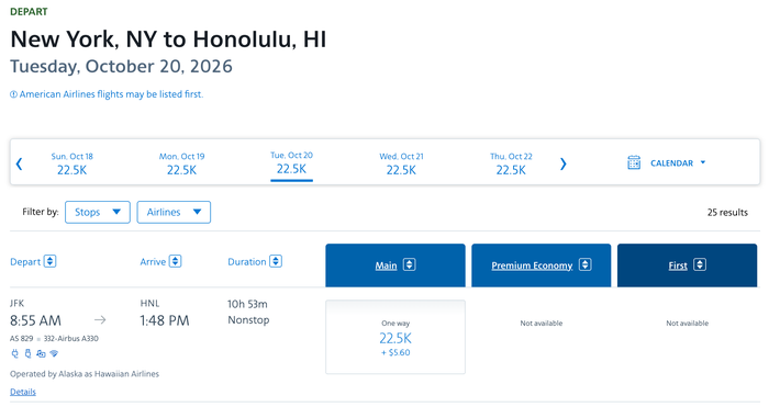 Screenshot 2026 07 01 at 2.48.21 AM JFK HNL AAdvantage redemption
