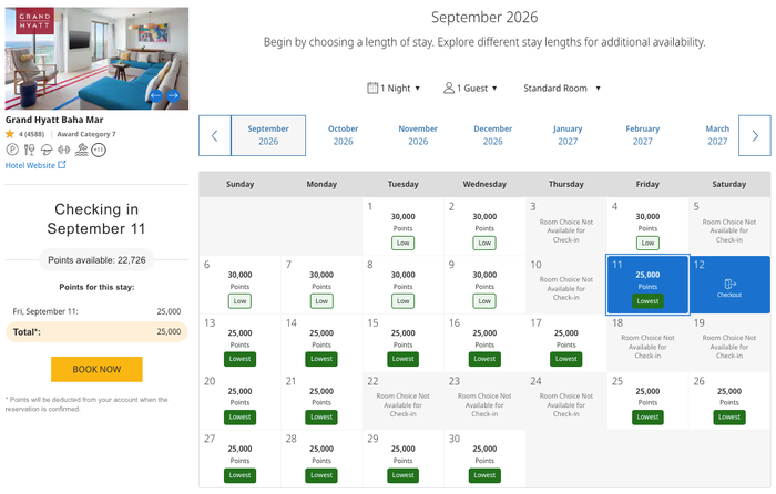 Grand Hyatt Baha Mar Award Availability Sept 2026