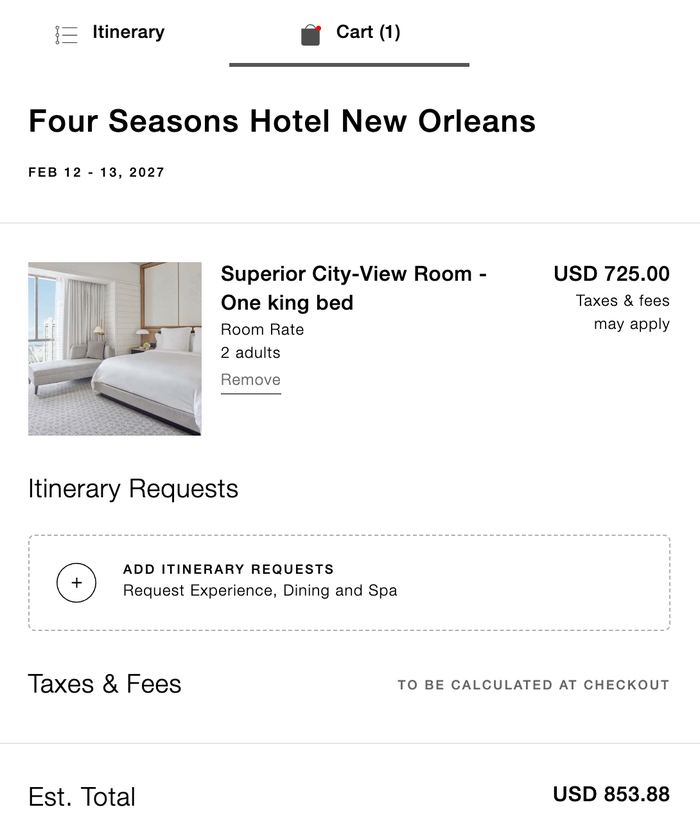 Four Seasons New Orleans February rate