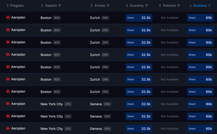 Seats.aero availability USA Switzerland July 2026 Seats.aero availability USA Switzerland July 2026