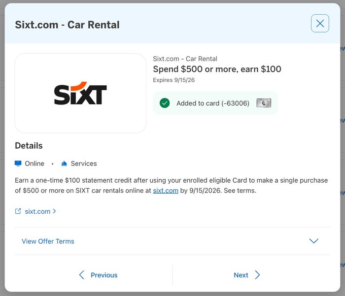 Amex Offer SIXT September 2025 Sixt Amex Offer