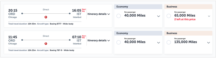Turkish Airlines 65,000 Points business class Turkish Airlines 65,000 Points business class