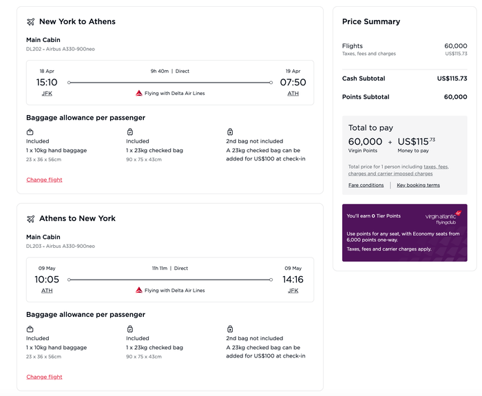 Virgin Delta JFK ATH