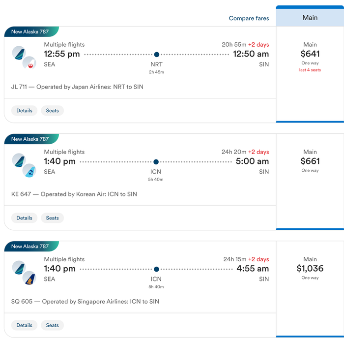 Alaska Airlines flight options to Singapore Alaska Airlines flight options to Singapore