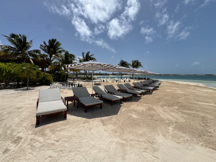 Ambergris Cay beach lagoon seats and area