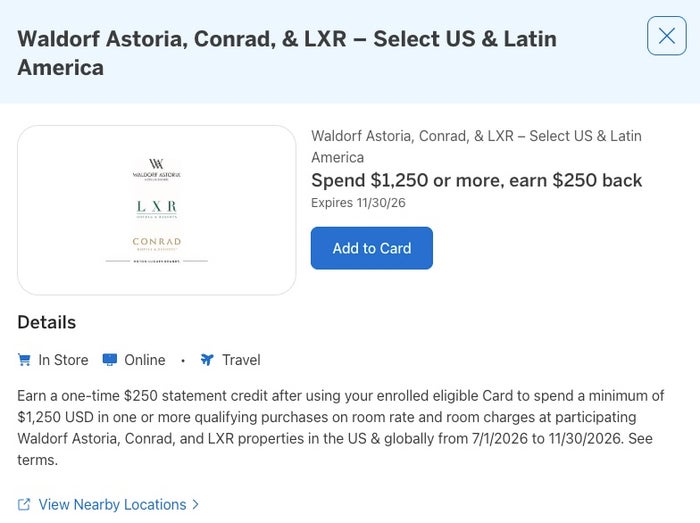 Amex Offer Hilton Luxury Brands