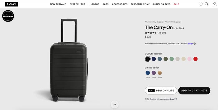 Away Carry On Bag Capital One offer