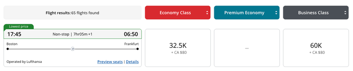 BOS FRA Lufthansa J Aeroplan 60k BOS FRA Lufthansa J Aeroplan 60k