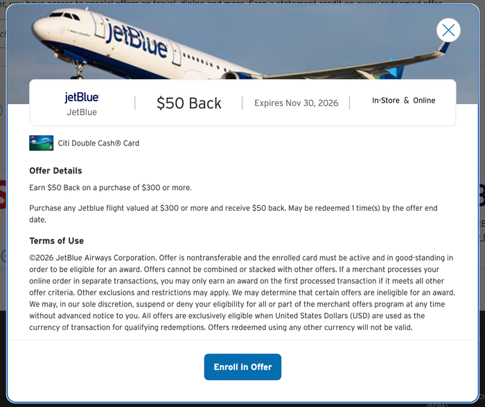 Citi Merchant Offer JetBlue October 2026