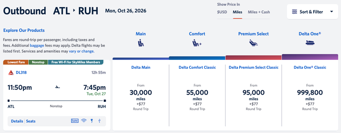 Delta ATL RUH one way SkyMiles Delta ATL RUH one way SkyMiles