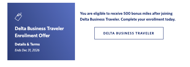 Delta Business Traveler Enrollment offer